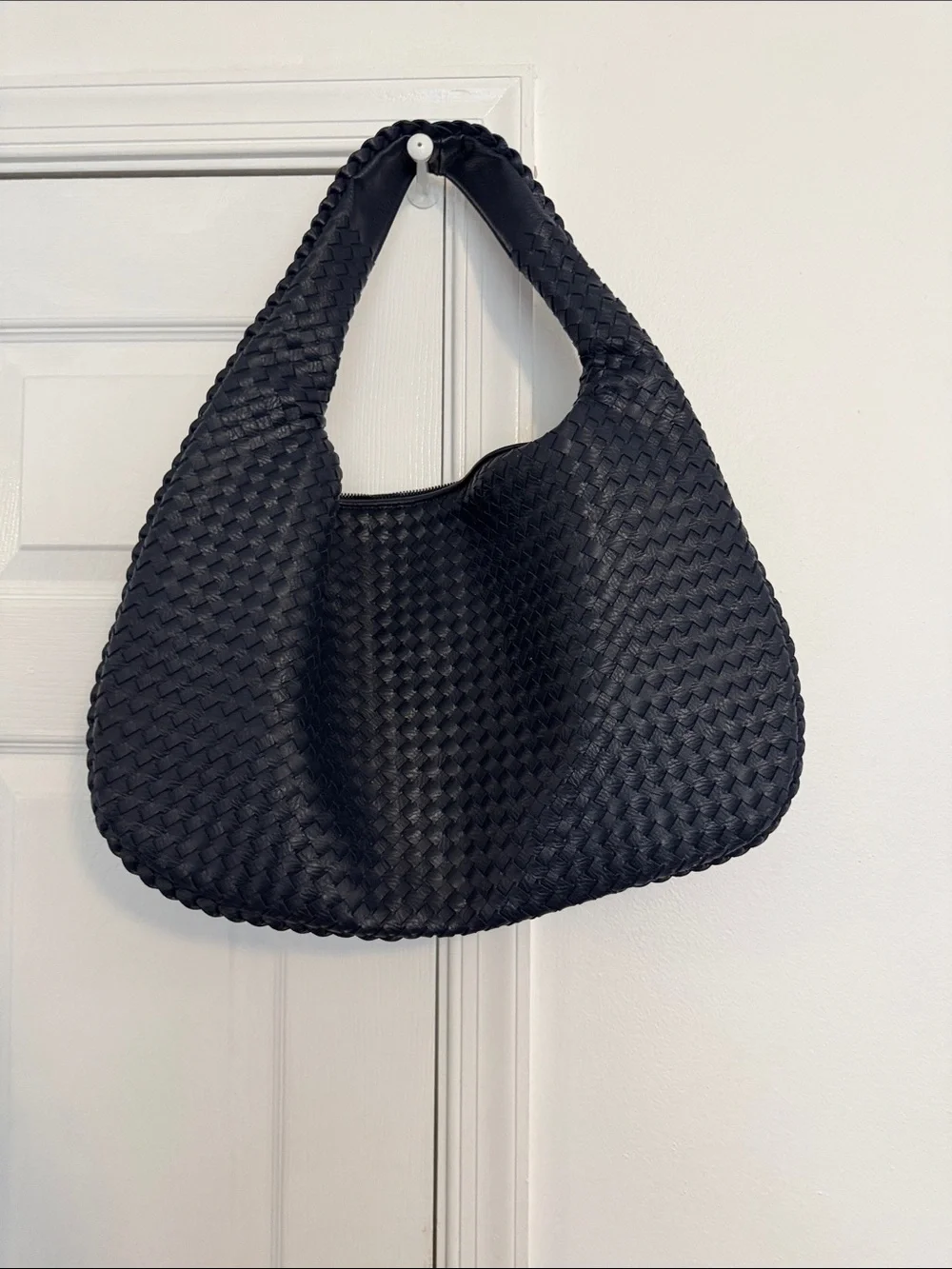 Classic Navy Woven Hobo Shoulder Bag- 100% Leather